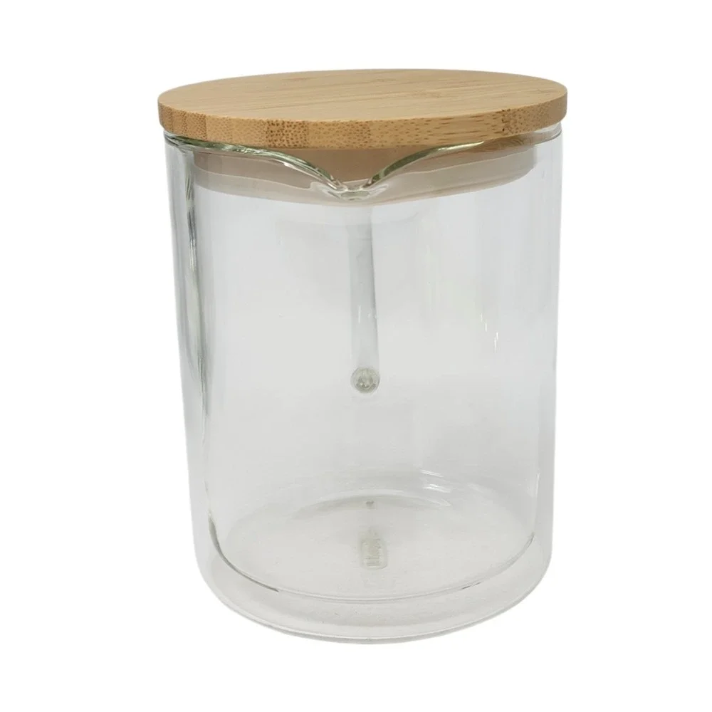Double Wall Glass Coffee Pot Bamboo Lid 25oz Thermal Carafe Open Box‎ New